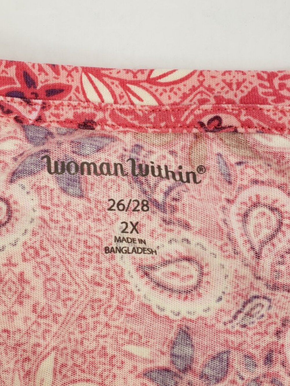 Woman Within 2X Pink Floral 3/4 Sleeve Paisley Top Blouse Womens Plus - Picture 3 of 13